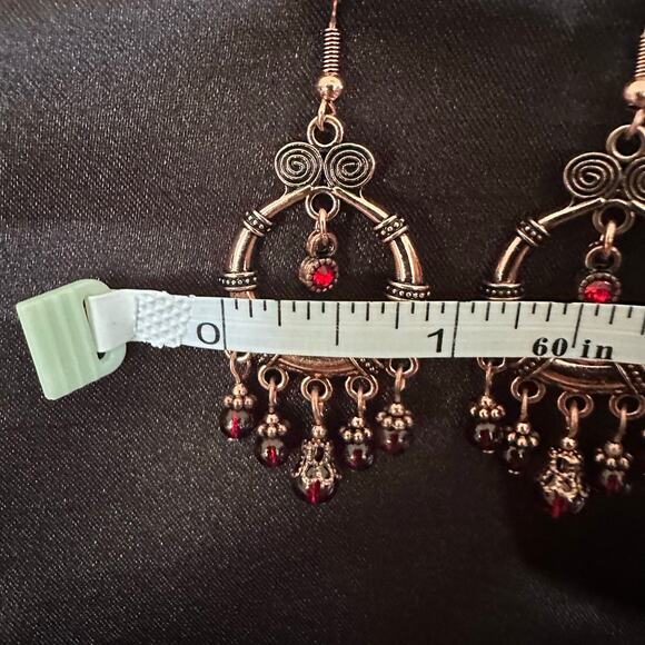 Bollywood Boho RoseGold tone Oxidized earrings with Red accent - Picture 2 of 3